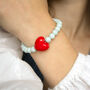 Powder Blue Bead Bracelet With Red Heart, thumbnail 3 of 7