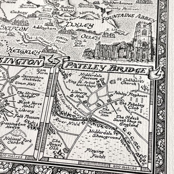 Yorkshire Dales Map Hand Drawn Fine Art Print, 3 of 12