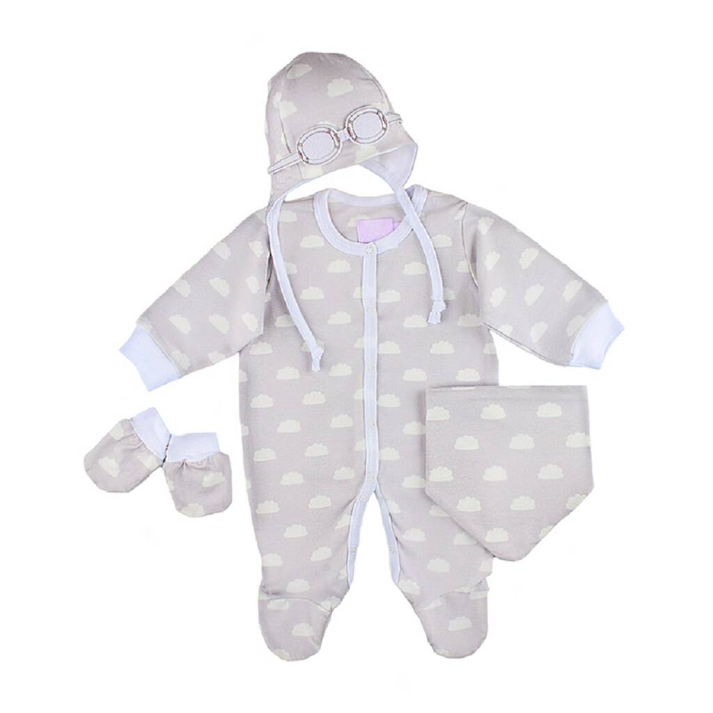 Grey Clouds Baby Grow, Hat, Bib And Mittens Set By mylittleduckling ...