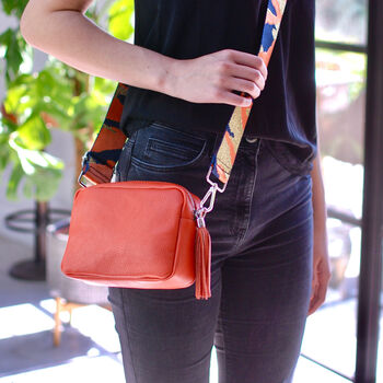 Personalised Leather Crossbody Bag With Patterned Strap, 8 of 12