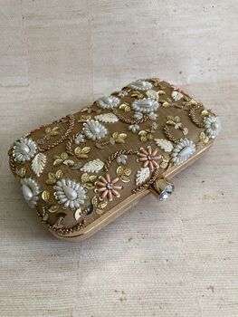 Gold Handcrafted Embroidered Rectangular Clutch Bag, 2 of 7