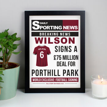Personalised Football Signing Newspaper Framed Print, 2 of 9