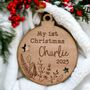 Personalised My First Christmas Wooden Bauble Disc Sign, thumbnail 2 of 4