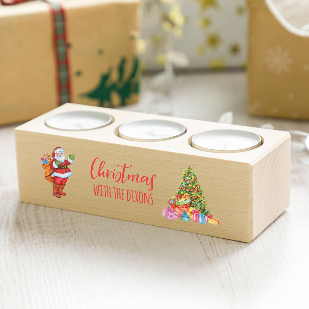Personalised Santa And Christmas Tree Candle Holder