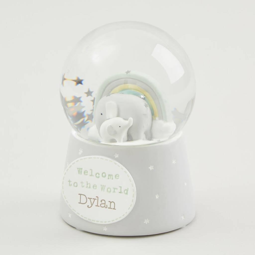 Personalised Welcome To The World Elephant Snow Globe, 1 of 4