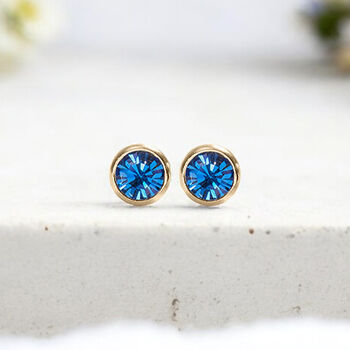 Yellow Gold Plated September Sapphire Birthstone Stud Earrings, 3 of 8