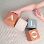 Personalised Wooden Letter Blocks, Nursery Shelf Name Sign, Terracotta, Sage Green, thumbnail 2 of 12