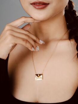 Lotus And Om Engraved In Envelop Pendant Necklace, 7 of 9