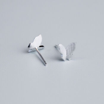 Brushed Sterling Silver Butterfly Stud Earrings, 3 of 6