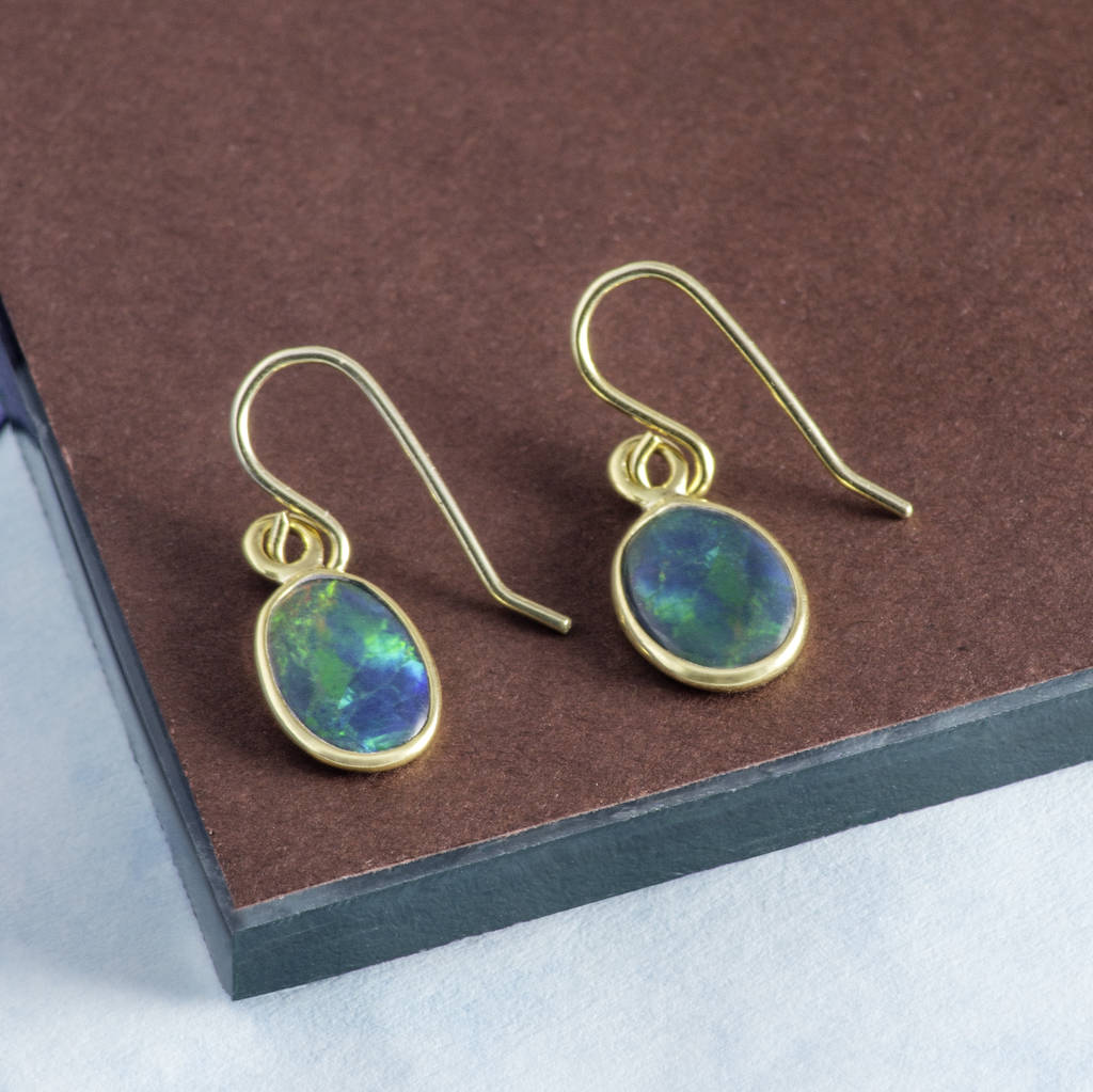Black Opal October Birthstone Rose/Gold Plated Earrings, 1 of 9