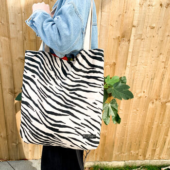 Reversible Large Cotton Tiger Beach Shoulder Bag, 2 of 12