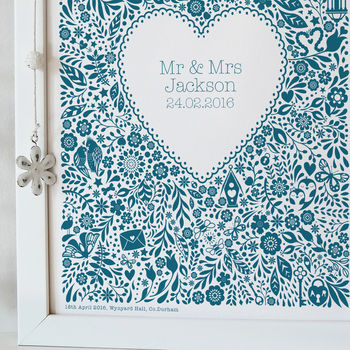 Personalised Floral Heart Wedding Print, 8 of 9