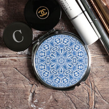 Blue Turkish Flower Compact Handbag Mirror And Cloth, 11 of 11