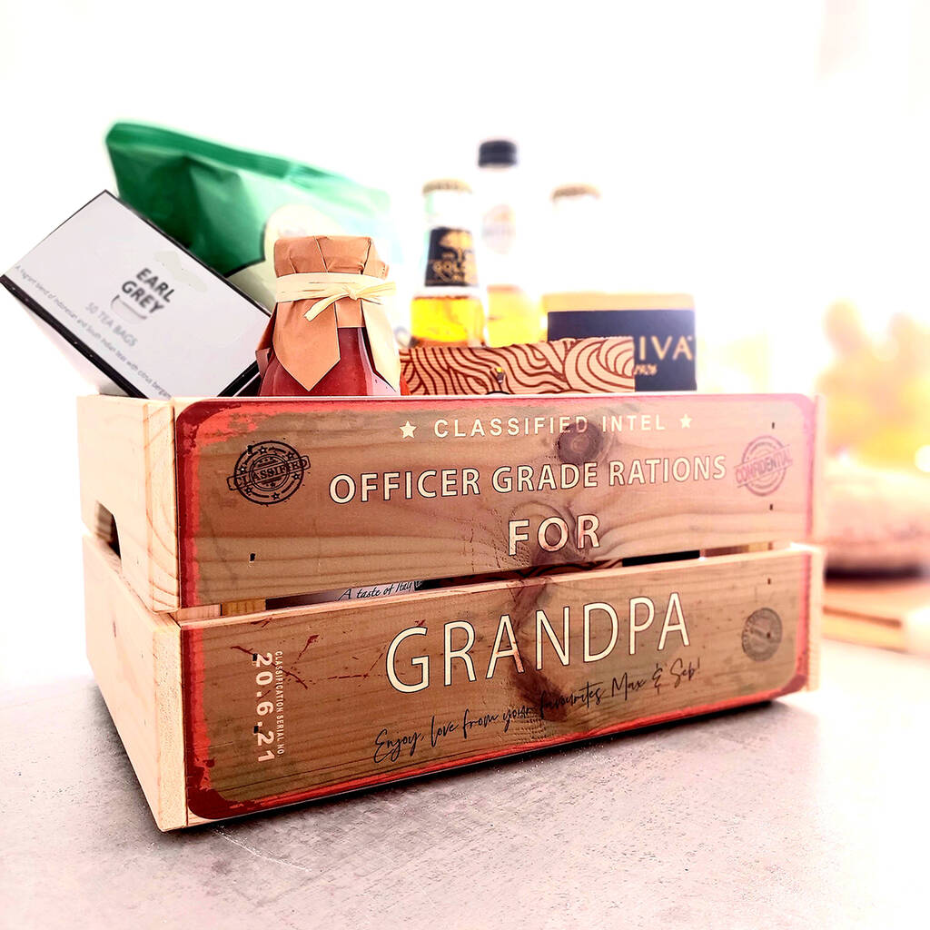 Personalised 'Vintage Rations' Treat Box Wooden Crate, 1 of 2