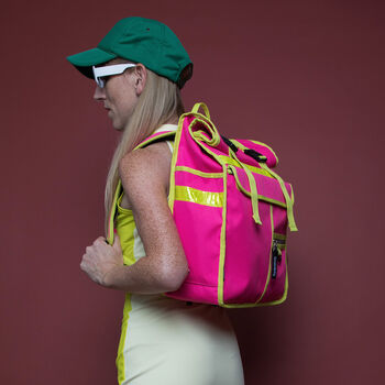 Neon Rolltop Backpack Pannier Pink Bicycle Bag, 6 of 8