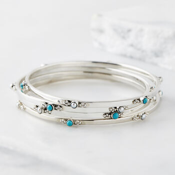 Rajput Serenity Turquoise And Pearl Stacking Bangle, 5 of 12