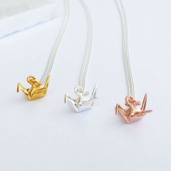 Sterling Silver Origami Crane Necklace, 3 of 5