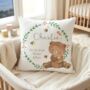 Kids Personalised Teddy Bear Birth Announcement Cushion, thumbnail 1 of 2