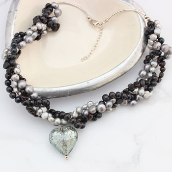Murano Heart And Pearl Necklace In Gold Or Silver, 7 of 11