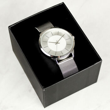 Personalised Silver With Mesh Style Strap Watch, 6 of 6