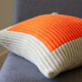 Colour Block Cushion Hand Knit In Ecru And Orange, thumbnail 3 of 4