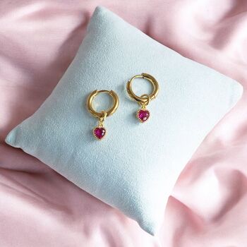 Huggie Hoop Earrings With Heart Birthstone Detail, 3 of 9