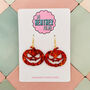 Orange Pumpkin Glitter Halloween Resin Earrings, thumbnail 1 of 4