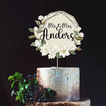 Personalised Floral Design Wooden Wedding Cake Topper, 2 of 3