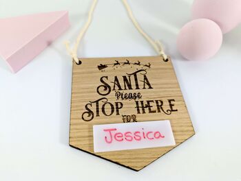 Christmas Santa Stop Here Door Sign Oak Wood, Xmas Sign, 2 of 5