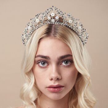 Wedding Tiara With Ivory Crystals And Flowers Coraline, 9 of 11