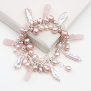 Unusual Assorted Freshwater Pearl Bracelet On Sterling Silver Chain, 7 of 12