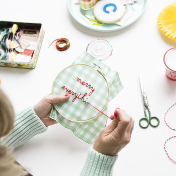 Merry Everything Gingham Embroidery Hoop Kit, 7 of 10