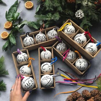 Personalised Hand Lettered Ceramic Christmas Baubles, 5 of 9