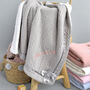 Personalised Knitted Grey Blanket With Bow, thumbnail 1 of 9