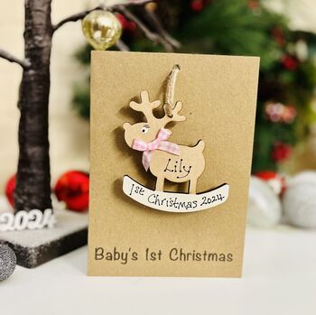 Personalised First Christmas Bauble Card Baby Girl's 2025, 2 of 8