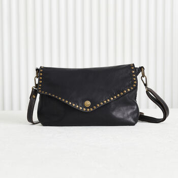 Luxury Black Leather Stud Handbag With Optional Personalisation, 3 of 5