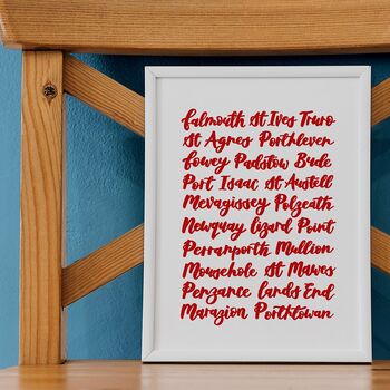 Cornwall Towns Calligraphy Print, 3 of 5
