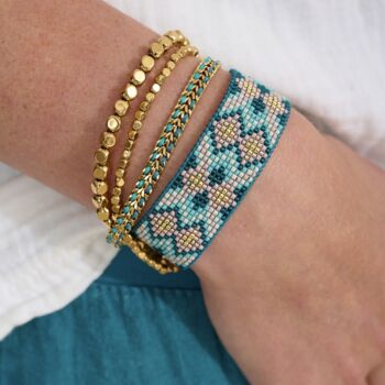 Charlotte Teal And Gold Beaded Friendship Bracelet, 3 of 3