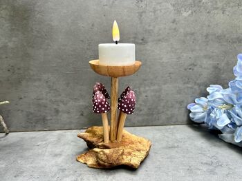 Purple Mushroom Candle Holder Teak Root Toadstool Gift, 2 of 9