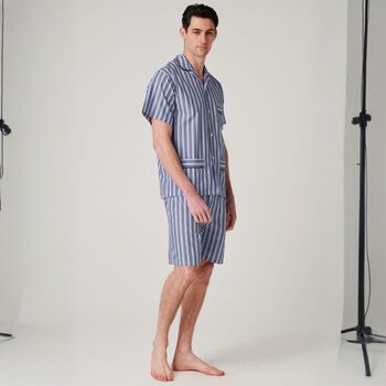 Men's 'Navy Spark' Stripe Crisp Cotton Short Pyjama Set, 2 of 4