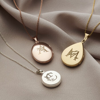 Personalised Engraved Floral Initial Locket Necklace, 4 of 12
