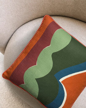 Grover Abstract Green Piped Linen Cushion, 2 of 8