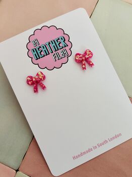 Bow Statement Stud Glitter Earrings / Gift For Her / Oversized Sparkly Jewellery Statement Bow Gift, 9 of 12