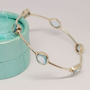 Blue Topaz Bracelet, Sterling Silver Bangle Bracelet, 3 of 5