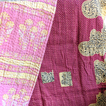 Mini Kantha Quilt Vintage Sari Throw Blankets, Handmade, 7 of 10