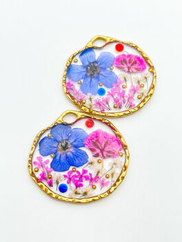 Earrings With Real Pink And Blue Flowers, 3 of 12
