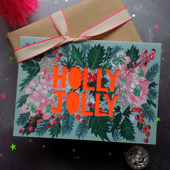 Holly Jolly Neon Floral Papercut Christmas Card, 3 of 6