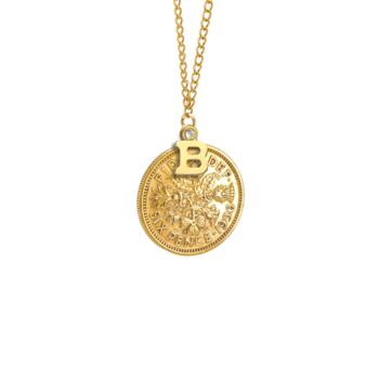Queen Elizabeth Gold Plated Sixpence Initial Pendant, 6 of 11