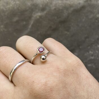 Adjustable Silver Birthstone Ring July: Ruby, 2 of 3