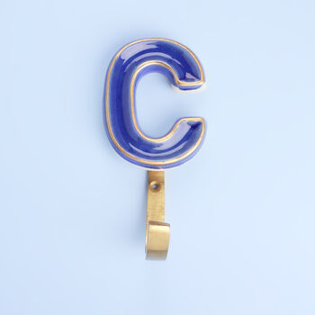 G Decor Alphabet Blue Crackle Hooks Antique Brass, 6 of 10